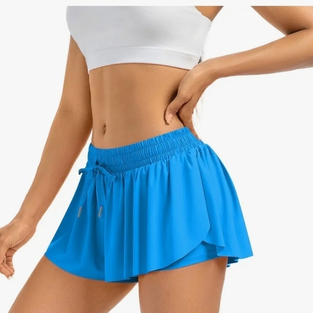 Light Blue Athletic Flowy Running shorts - Picture 2 of 4